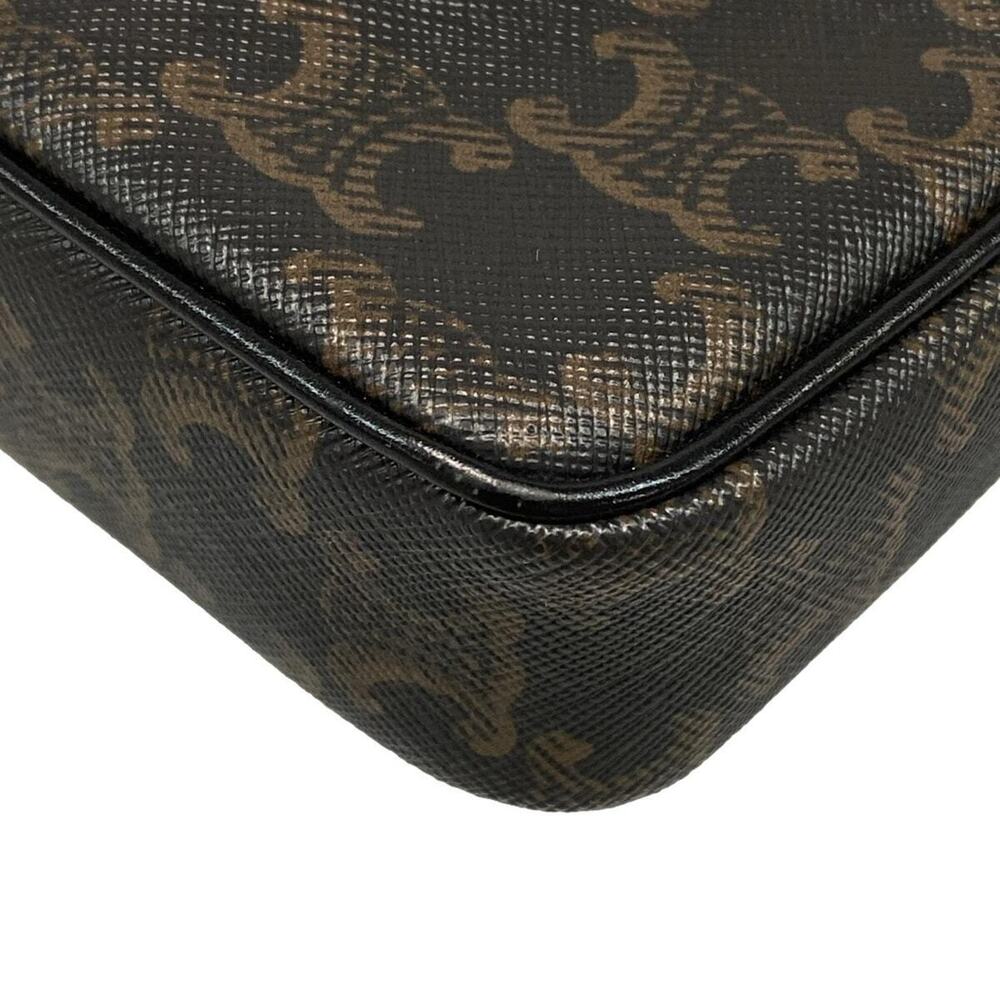 CELINE Triomphe Canvas Shoulder Bag Logo Black Brown Leather - Picture 6 of 7
